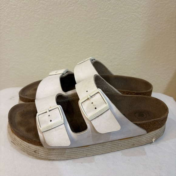 Papillio by Birkenstock Platform Sandals White Adjustable Buckle Slides Size 39 - Picture 5 of 6